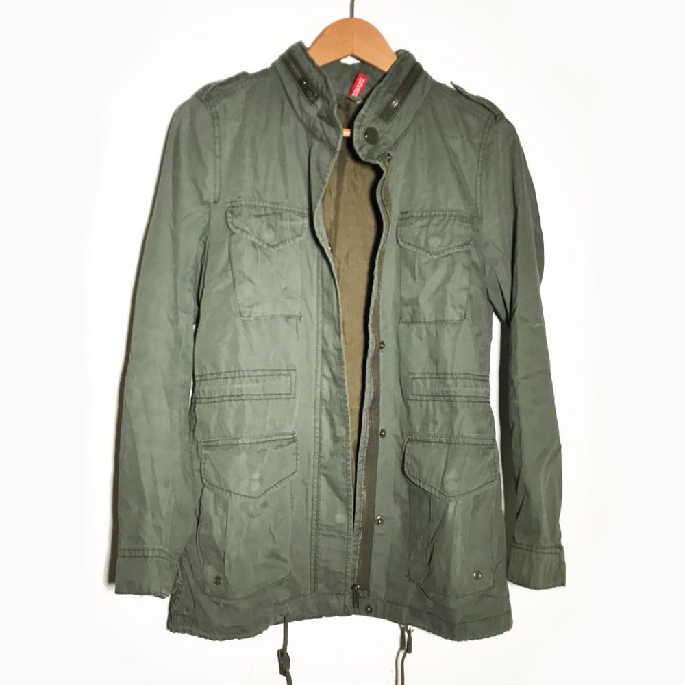 H&M Divided Olive Utility Four Pocket Lightweight Jacket with Hood XS 2